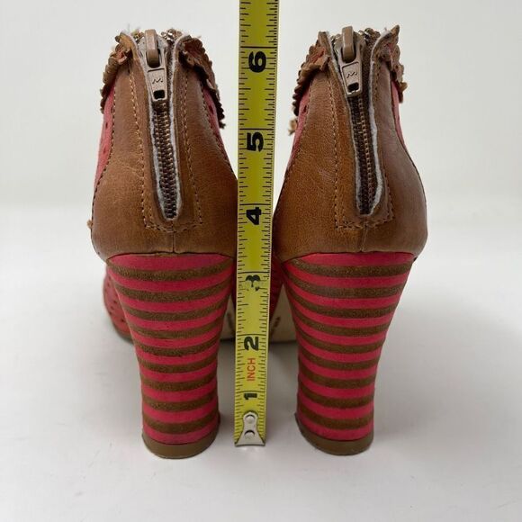 Gold Button Women's Heeled Ankle Zip Booties Real Leather Red Size EU 37 - Picture 7 of 12